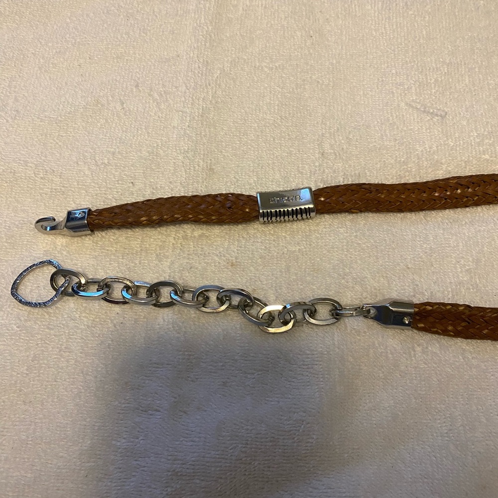 Chico’s Brown Braided Leather Belt with Silver Accents M